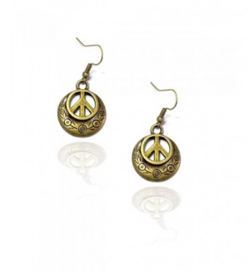 Engraved Antiqued Gold Peace Earrings