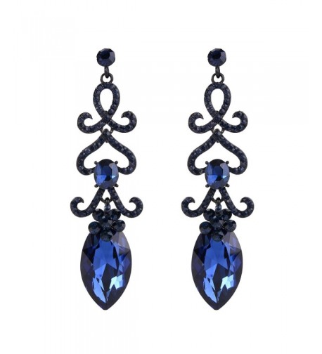 BriLove Chandelier Earrings Sapphire Black Silver Tone