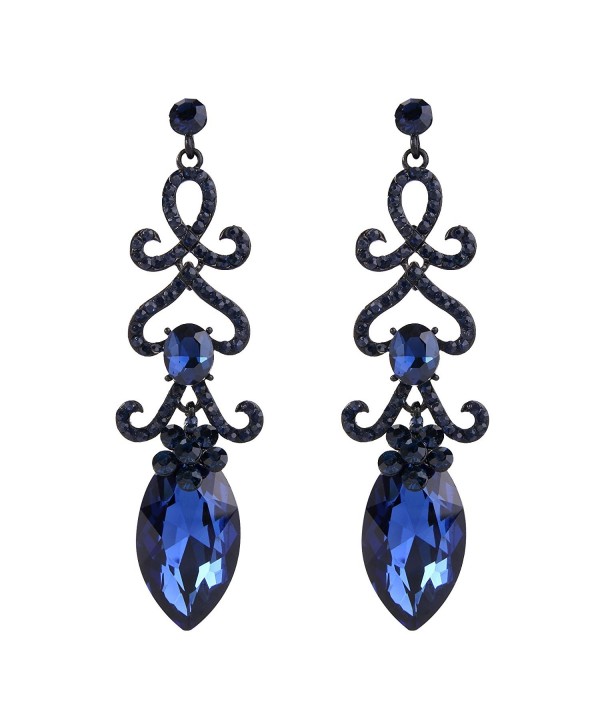 BriLove Chandelier Earrings Sapphire Black Silver Tone