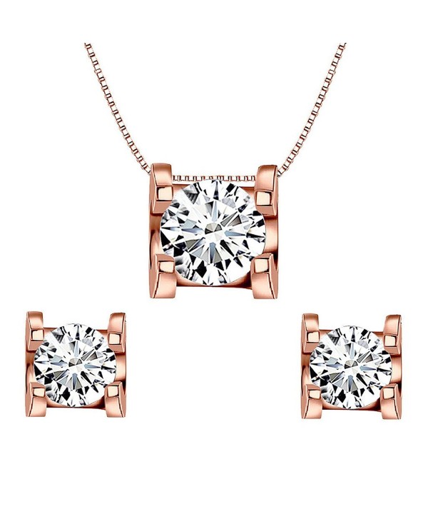 EleQueen Sterling Solitaire Necklace Earrings
