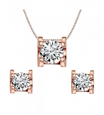 EleQueen Sterling Solitaire Necklace Earrings