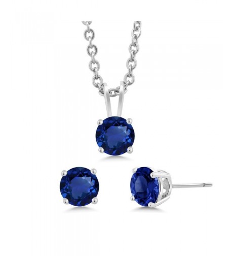 GemStoneKing Simulated Sapphire Necklace Earrings