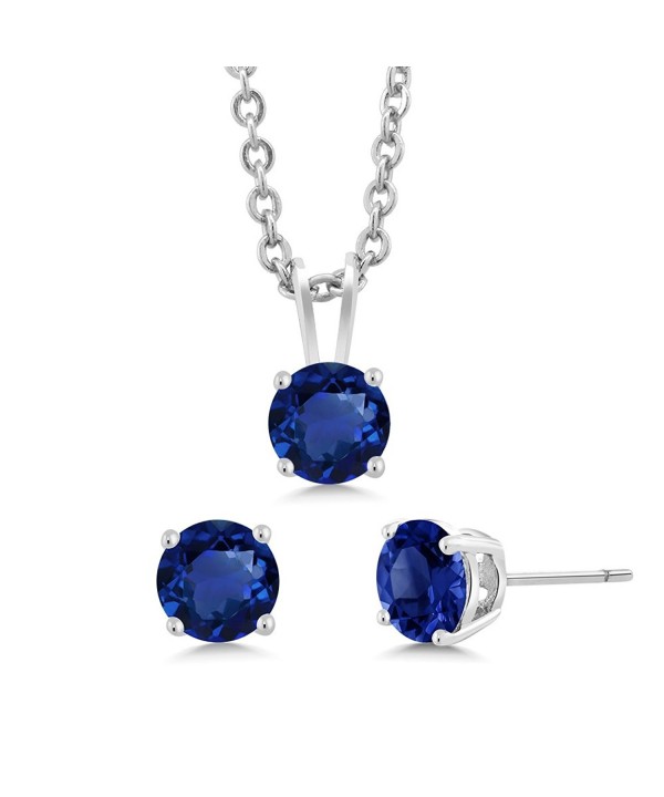 GemStoneKing Simulated Sapphire Necklace Earrings