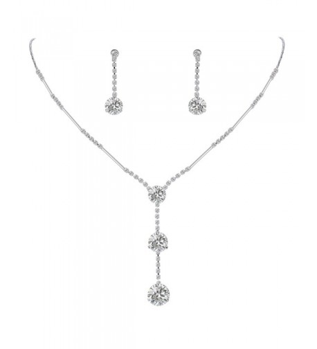 EleQueen Zirconia Y Necklace Earrings Silver tone