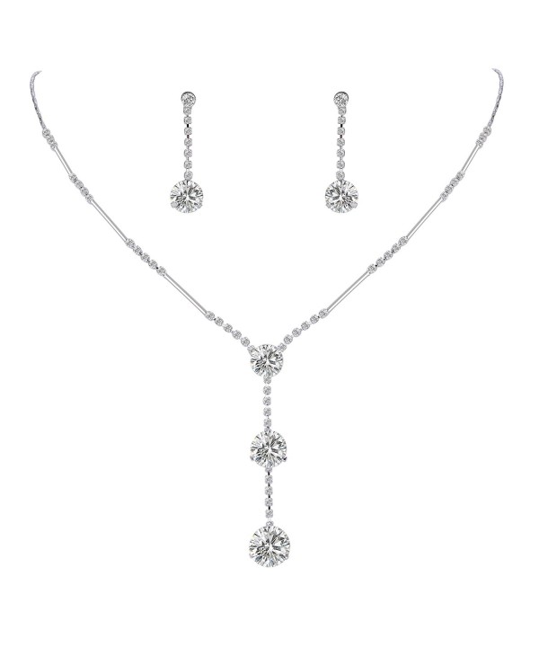 EleQueen Zirconia Y Necklace Earrings Silver tone
