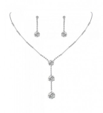 EleQueen Zirconia Y Necklace Earrings Silver tone