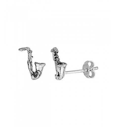 Tiny Sterling Silver Saxophone Earrings