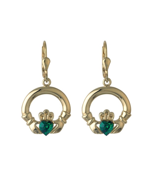 Claddagh Earrings Plated Synthetic Emerald