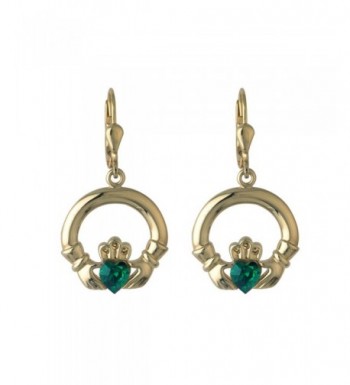 Claddagh Earrings Plated Synthetic Emerald