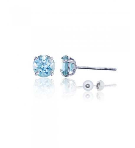 White Gold 6 00mm Aquamarine Earring