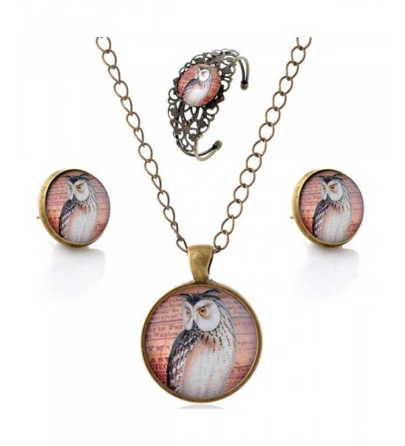 Gemstone Earrings Necklace Women Owl js000724 2