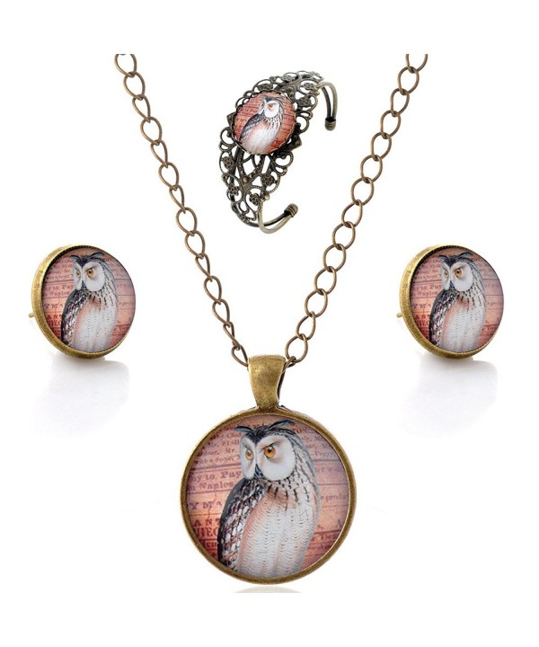 Gemstone Earrings Necklace Women Owl js000724 2