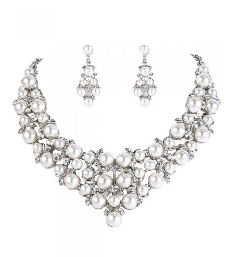 BriLove Simulated Statement Necklace Silver Tone