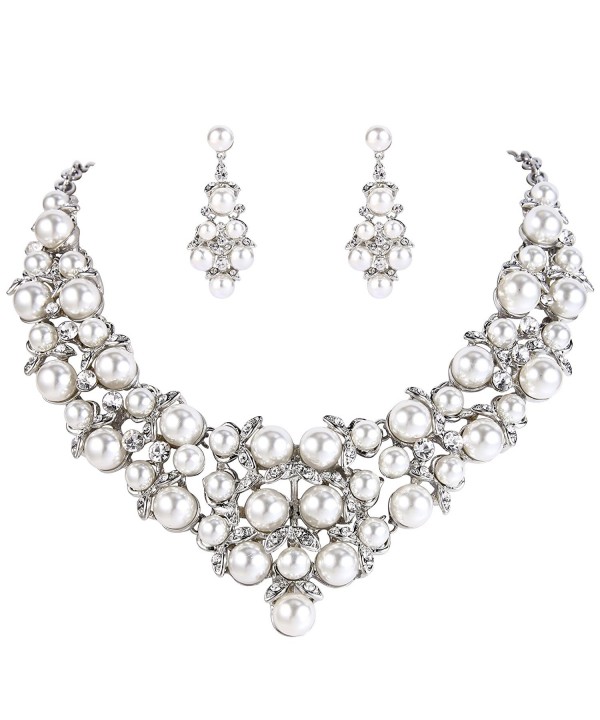 BriLove Simulated Statement Necklace Silver Tone