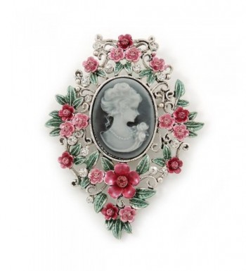 Green Floral Cameo Brooch Silver