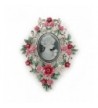 Green Floral Cameo Brooch Silver