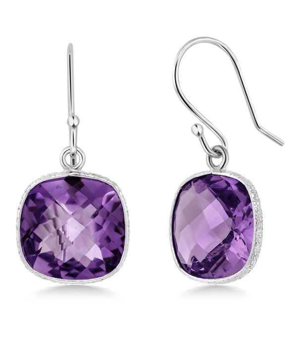 Sterling Amethyst Cushion Checkerboard Earrings