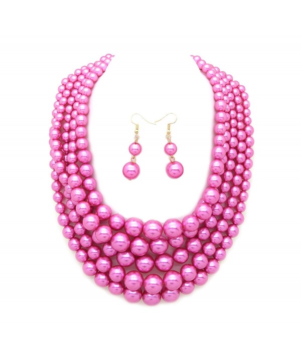 Simulated Multi Strand Statement Necklace Earrings