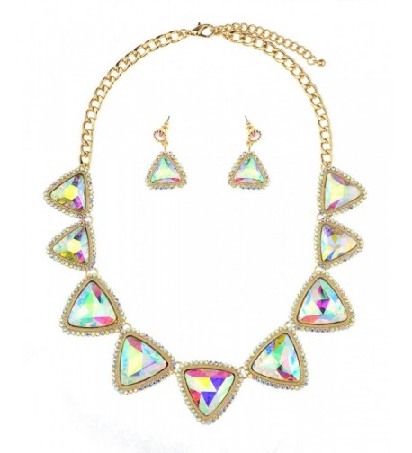 Triangular Gemstone Dangling Earrings Gold Tone