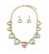 Triangular Gemstone Dangling Earrings Gold Tone