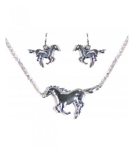 Silvertone Horse Theme Necklace Earring