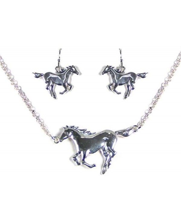 Silvertone Horse Theme Necklace Earring