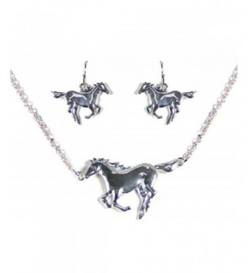 Silvertone Horse Theme Necklace Earring