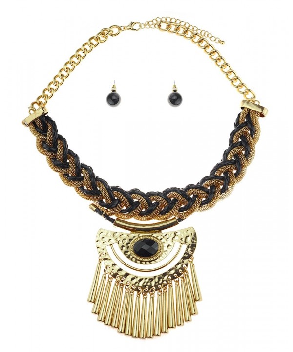 Bohemian Leather Braided Necklace Gold Tone