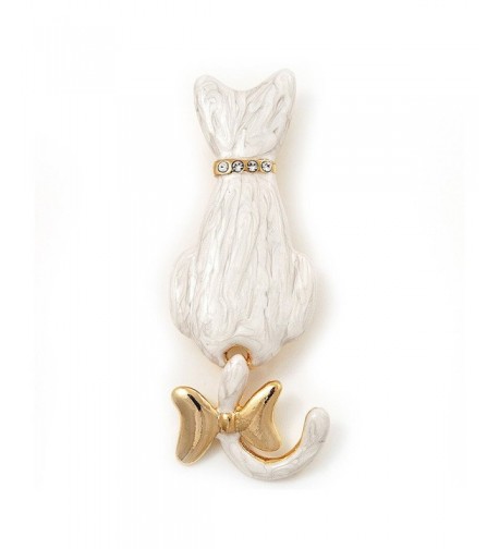White Enamel Brooch Gold Metal
