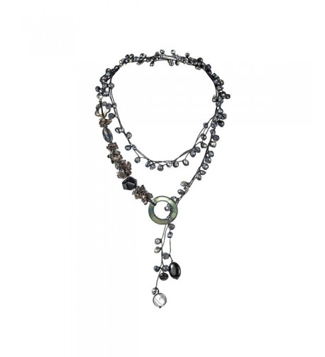 Midnight Cultured Pearls Reconstructed Agate MOP Necklace