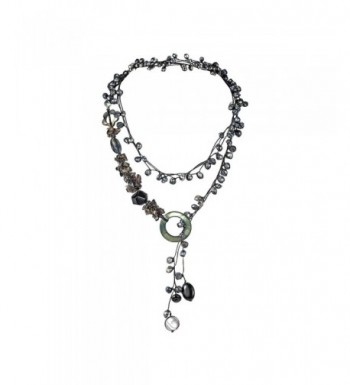 Midnight Cultured Pearls Reconstructed Agate MOP Necklace