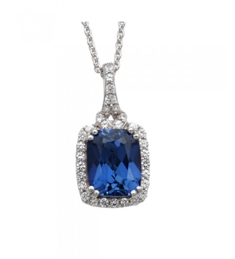 Jewelili Sterling Cushion Sapphire Necklace