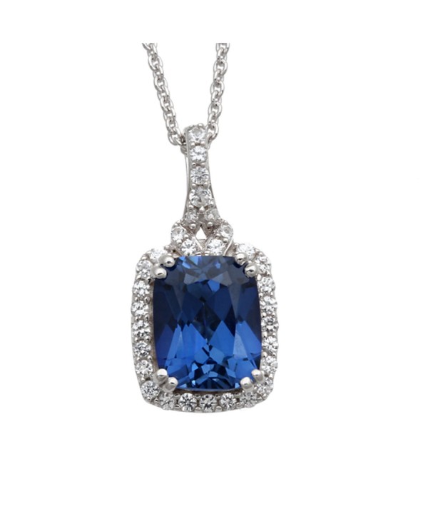 Jewelili Sterling Cushion Sapphire Necklace