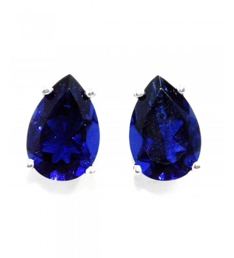 Created Sapphire Earrings Sterling Rhodium