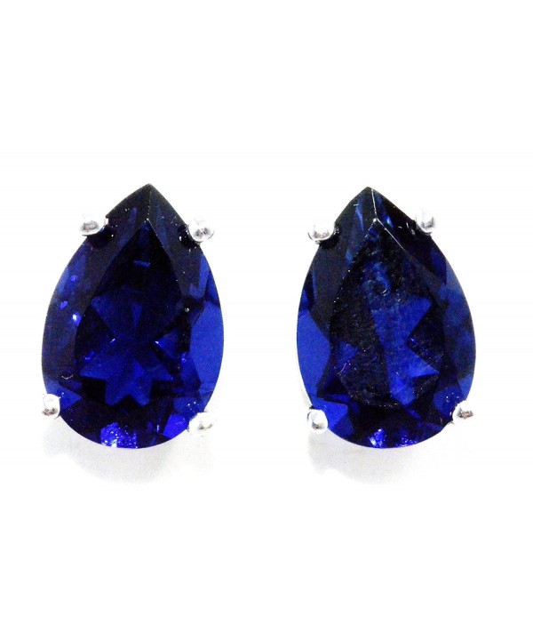 Created Sapphire Earrings Sterling Rhodium