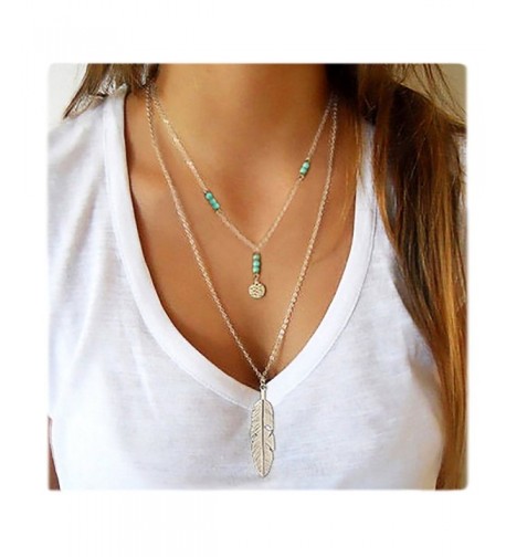 Wowanoo Layered Pendant Necklace Feather