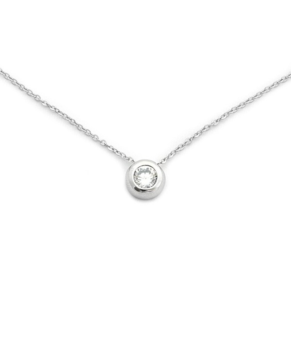 Sterling Rhodium Zirconia Solitaire Necklace