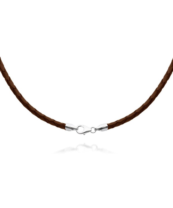 Braided Leather Necklace Choker Sterling