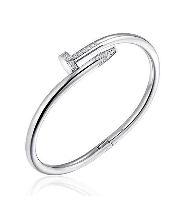 BazaarE Silver Stainless Nail Bangle Bracelet
