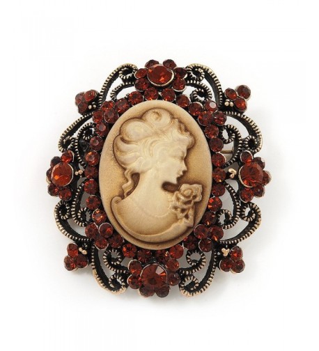 Antique Amber Coloured Diamante Brooch