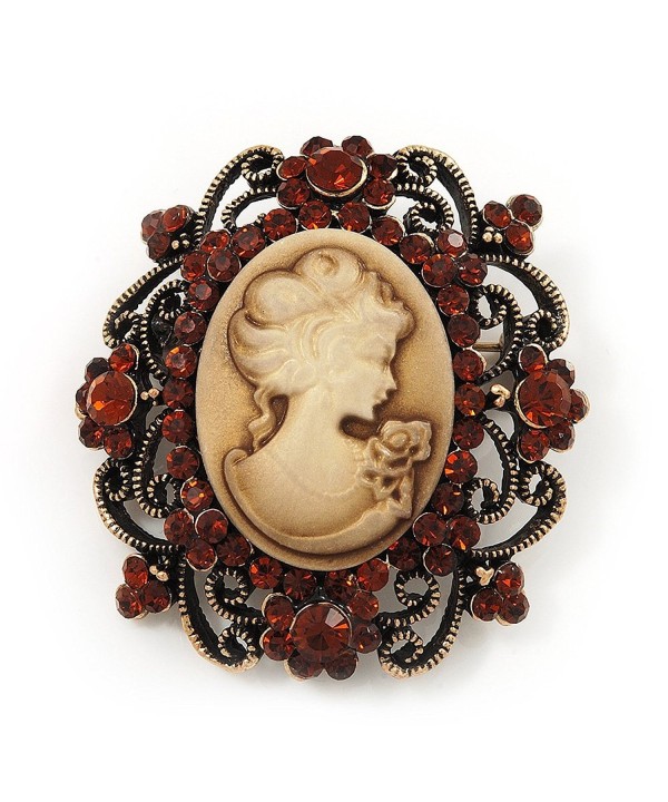 Antique Amber Coloured Diamante Brooch