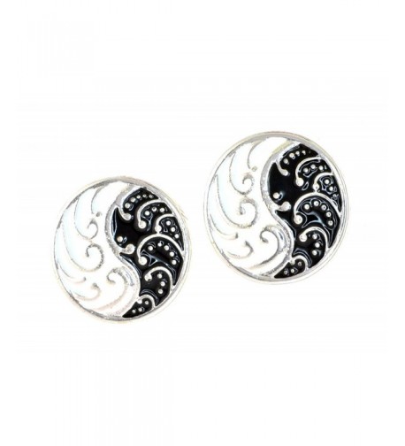 Siver tone Waves Black Enamel Earrings