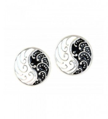 Siver tone Waves Black Enamel Earrings