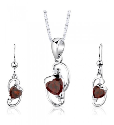 Garnet Pendant Earrings Sterling Rhodium