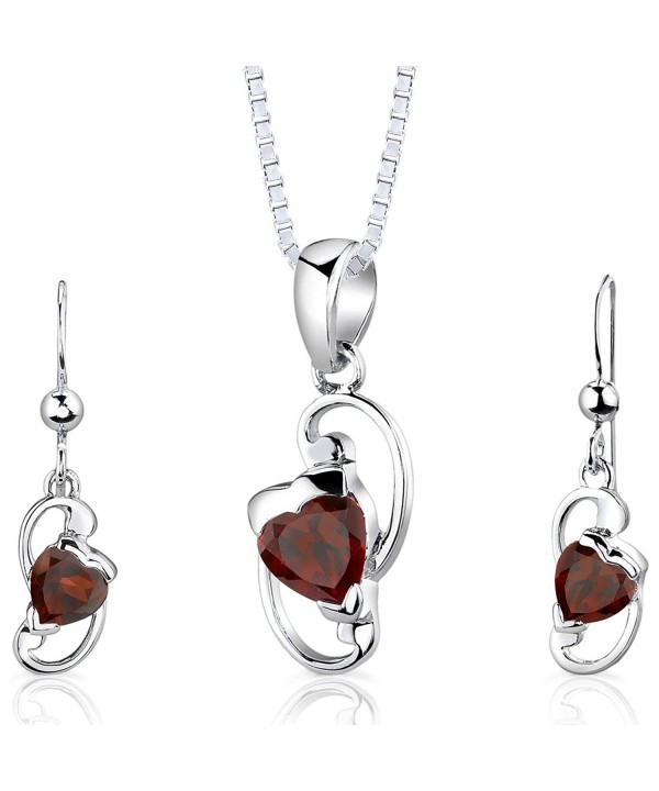 Garnet Pendant Earrings Sterling Rhodium