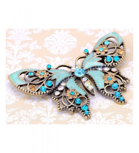 Alilang Antique Aquamarine Rhinestones Butterfly