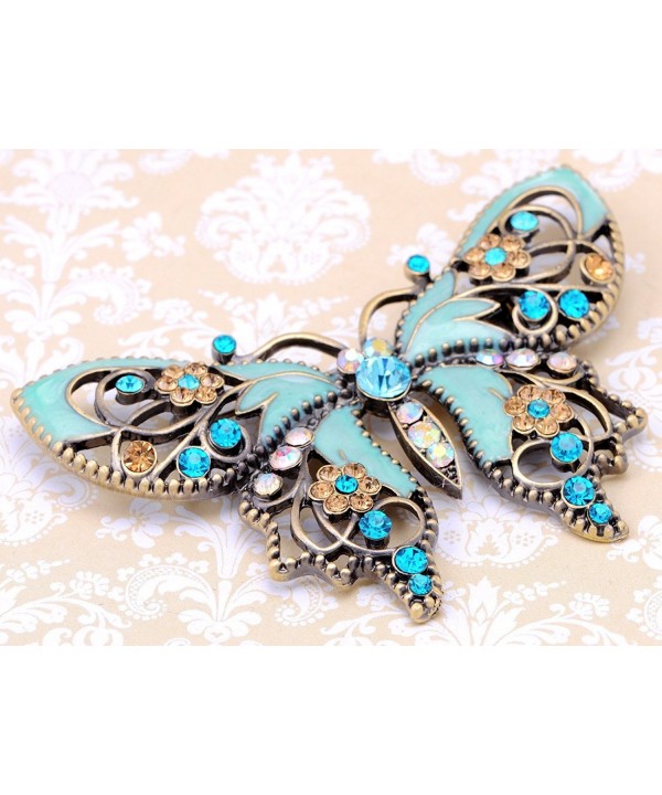 Alilang Antique Aquamarine Rhinestones Butterfly