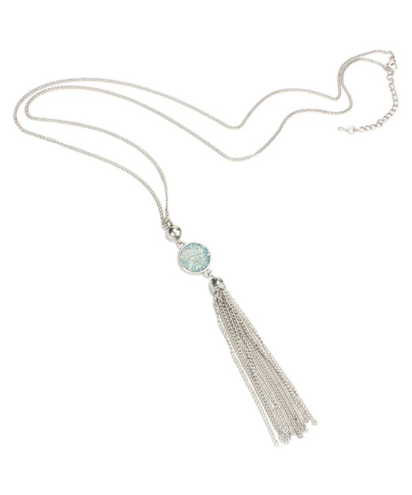 Y Shaped Tassel Necklace Sparkly Stainless