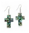 Abalone Cross Silvertone Dangle Earrings