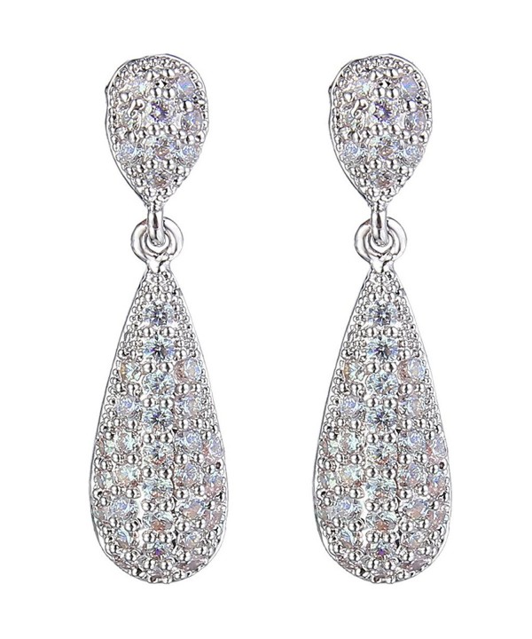 EleQueen Zirconia Teardrop Earrings Silver tone